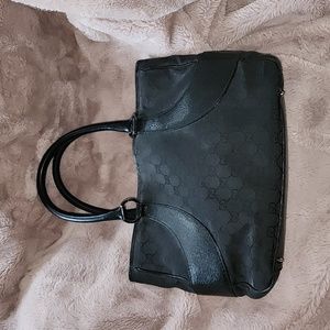 Authentic black Gucci canvas satchel with black leather handle
